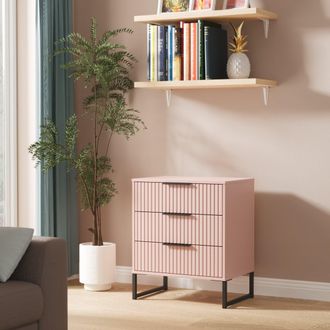 Lewis's Fluted 3 Drawer Chest in Kobe Pink - Ready Assembled - Lewiss Home | TJ Hughes