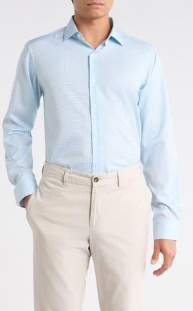 Nautica Slim Fit Grid Print Dress Shirt in Turquoise at Nordstrom Rack, Size 15.5 - 32/33