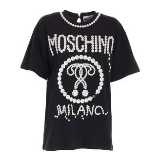 Moschino Pearls Double Question Mark Logo T-Shirt - female - Moschino - T-Shirts - Black - XS - Tops