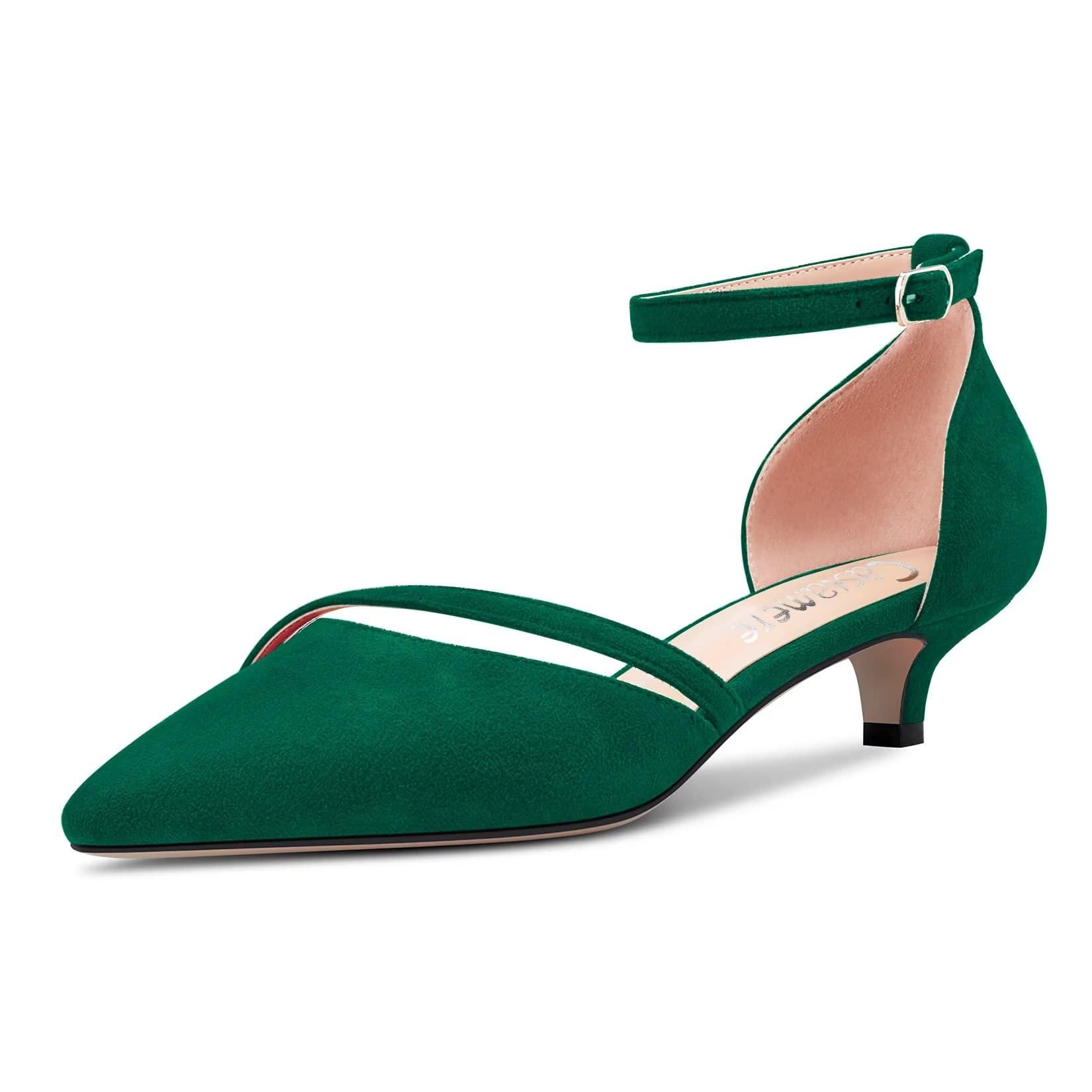 Green kitten heel shoes online