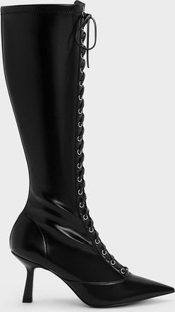 Charles & Keith Lace-Up Pointed-Toe Knee-High Boots