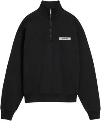 Jacquemus Hoodies & sweatvesten, Heren, Zwart, XL, Katoen, Gros Grain Sweatshirt met Rits en Rolkraag