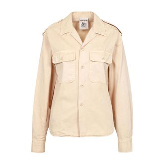 Semicouture Light Jackets, female, Beige, Size: M Safari Cotton Shirt Classic Collar