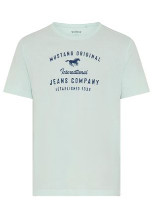 Mustang Rundhalsshirt MUSTANG Alex Logoprint uni, Herren, Gr. XXL, skylight, Jersey, Obermaterial: 100% Baumwolle, bedruckt, normal h&uuml;ftbedeckend, Rundhals, S