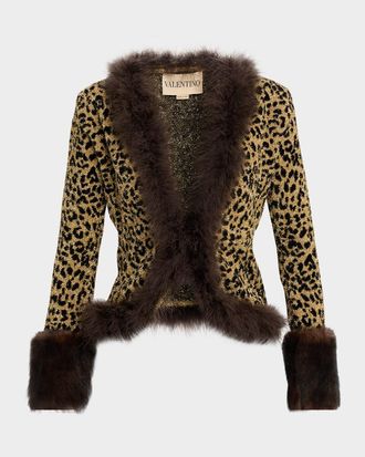 Valentino Garavani Feather and Lamb Shearling Trim Metallic Leopard Jacket