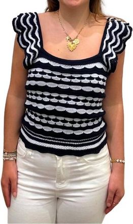 Autumn Cashmere Flutter Sleeve Knit Tank Top In Navy Blue/platinum
