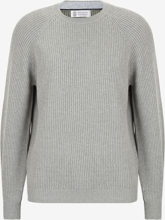 Brunello Cucinelli Rippstrick-Rundhalspullover aus Kaschmir mit Raglanärmeln