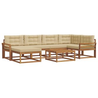vidaXL Conjunto De Sof&aacute;s De Exterior Con Coj&iacute;n 7 Pcs Natural Y Beige Vidaxl