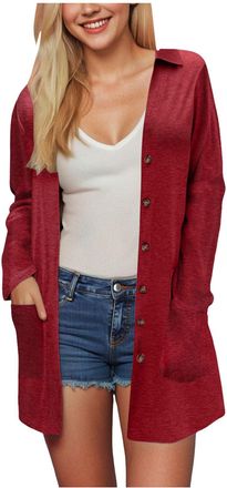 Generic Womens Long Sleeve Cable Knit Long Cardigan Open Front Button Sweater Outerwear Cardigans UK Open Front V Neck Tops Casual Solid Colour Long Sleeve Ou