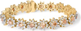 House of Brilliance 14K Yellow Gold 8.00 Cttw Champagne Diamond Floral Cluster Halo Link Bracelet
