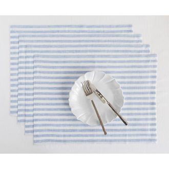 Solino Home Linen Placemats - Amalfi Stripe, 14 x 19 in Sky Blue And White at Nordstrom, Size Medium