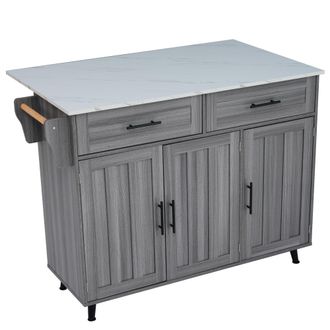 STILVORA Carro De Cocina Con 2 Cajones, 3 Huecos, Encimera Extensible, Toallero Y Ruedas, En Mdf, Gris Y Blanco