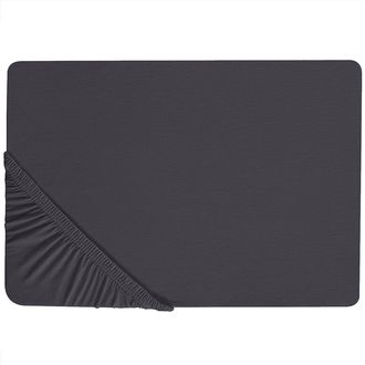 Beliani S&aacute;bana De Algod&oacute;n Negro Estampado Liso Cl&aacute;sico Ribete El&aacute;stico 140 X 200 Cm Dormitorio Hofuf