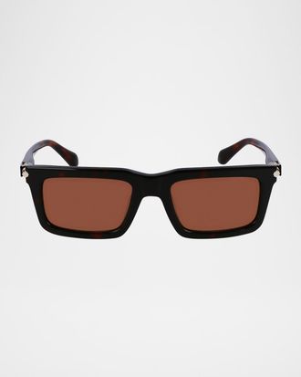 Ferragamo Men & apos;s Prisma Modified Acetate Rectangle Sunglasses, 53mm