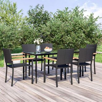 vidaXL Juego De Comedor De Jard&iacute;n 7 Piezas Rat&aacute;n Sint&eacute;tico Negro Vidaxl