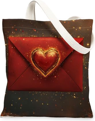 Generic Love Letter Canvas Tote Bags, Heart Envelope Design Reusable Grocery Bags, Holiday Vintage Chic Lightweight Washable Canvas for Travel Beach Picnic 13