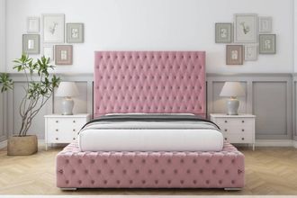 Sloomy Ambassador Plush Bed Frame With 50 Upholstered Headboard in Pink | Size: Small Single