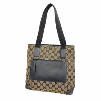 Gucci Black Brown Canvas Tote Bag (Pre-Owned)