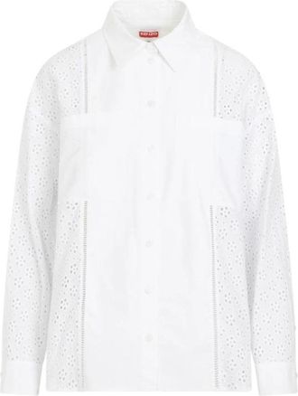 Kenzo Broderie Anglaise Shirt - Dames - Overhemden - Wit - 2XS - Katoen - Overhemden