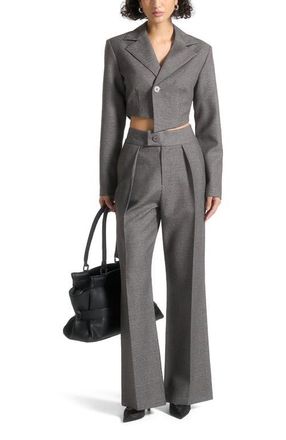 Mani&egrave;re De Voir Dina Asymmetric Tailored Cropped Blazer in Grey Marl at Nordstrom, Size 12
