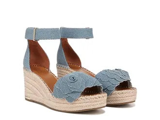 Franco Sarto Clemens Raffia Espadrille Wedge Heel Sandals Womens Sandals Denim Blue Flower : 9.5 M, Leather/Suede