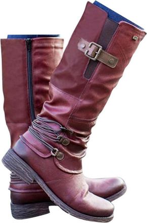 Generic Knee High Boots Biker Boots for Women Slim Calf Boot for Women Combat Boot Mid Calf Chunky Heel Slip on Round Toe Booties with Low Heel Dressy Vintage
