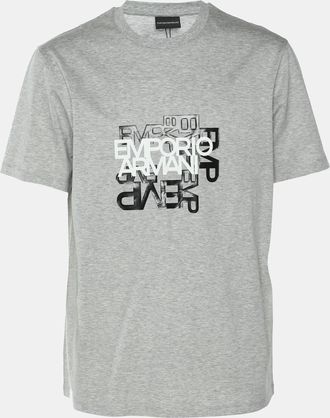 Emporio Armani Grey Cotton Logo Print Crew Neck T-Shirt