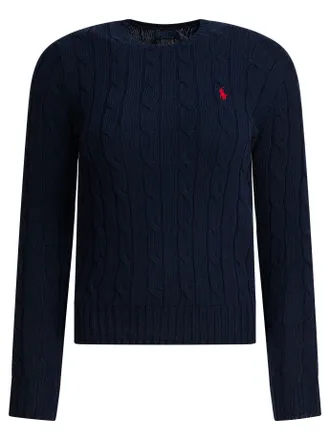 Polo Ralph Lauren Crew-Neck Cable-Knit Sweater With Logo Knitwear Blu-Donna