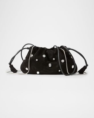Veronica Beard Small Crystal-Studded Suede Clutch Bag
