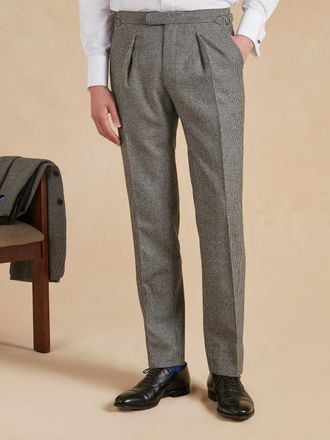 Oliver Brown Pleated Trousers - Houndstooth Flannel