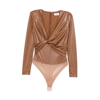 Elisabetta Franchi Dames, Tops, Bruin, Maat: M Leer