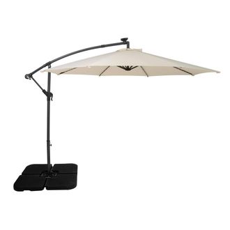 MonsterShop LED Cantilever Parasol 3m With Square Base - Cream in Beige