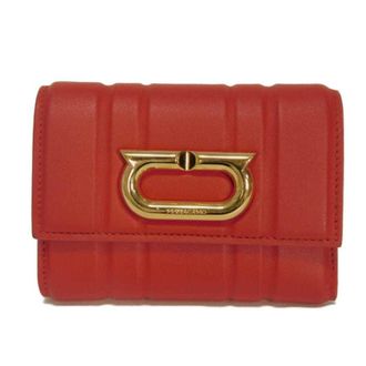 Ferragamo Red Color Leather Wallet (Tri-Fold) (Pre-Owned)