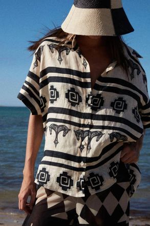 Johanna Ortiz La Creciente Shirt In Ecru Black