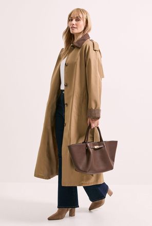 Principles Womens Heritage Cord Collar Trench Coat - Beige Cotton - Size 10 UK